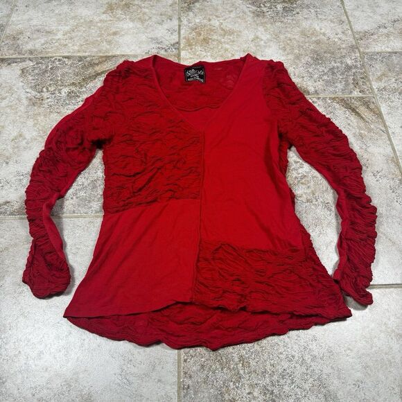 Cap Juluca Aldo Martins Top Womens 12 Red Casual Ruffled Ruched Long Sleeve - Picture 1 of 9
